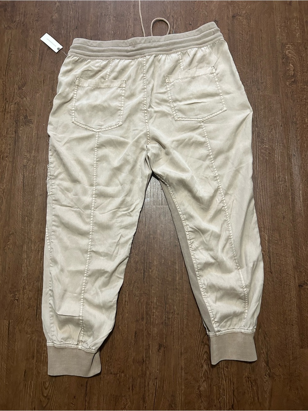 By Anthropologie Cargo Jogger Pants Women XL Beige Lyocell Utility Drawstring - Picture 2 of 7